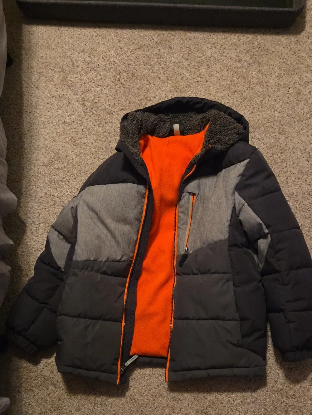ZeroXposur Boys Black Gray Orange Puffer Pea Coat